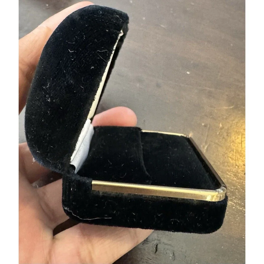 Vintage Gold Velvet Ring Box Black Satin Lined Hinged Jewelry Display Engagement